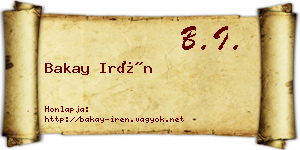 Bakay Irén névjegykártya